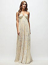Front View Thumbnail - Butter Yellow Floral Empire Waist Floral Chiffon Halter Maxi Dress with Convertible Spaghetti Straps