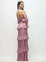 Side View Thumbnail - Dusty Pink Off-the-Shoulder Cowl Chiffon Tiered Ruffle Maxi Dress with Convertible Ruffle Straps