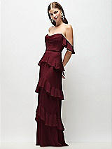 Front View Thumbnail - Cabernet Off-the-Shoulder Cowl Chiffon Tiered Ruffle Maxi Dress with Convertible Ruffle Straps