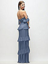 Side View Thumbnail - Larkspur Blue Off-the-Shoulder Cowl Chiffon Tiered Ruffle Maxi Dress with Convertible Ruffle Straps