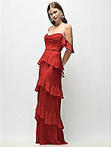 Front View Thumbnail - Poppy Red Off-the-Shoulder Cowl Chiffon Tiered Ruffle Maxi Dress with Convertible Ruffle Straps