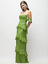 Front View Thumbnail - Peridot Green Off-the-Shoulder Cowl Chiffon Tiered Ruffle Maxi Dress with Convertible Ruffle Straps