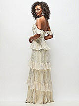 Rear View Thumbnail - Butter Yellow Floral Off-the-Shoulder Cowl Floral Chiffon Tiered Ruffle Maxi Dress with Convertible Ruffle Straps