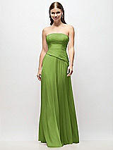 Front View Thumbnail - Peridot Green Strapless Chiffon Maxi Dress with Asymmetrical Ruched Drop Waist