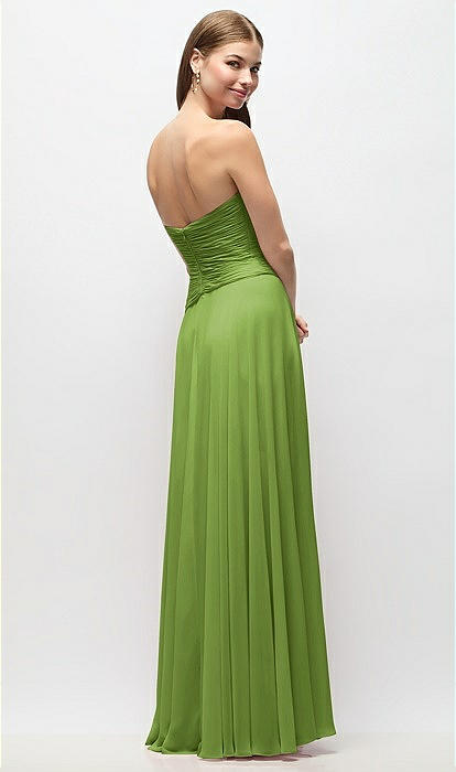 Strapless Chiffon Maxi Dress with Asymmetrical Ruched Drop Waist