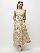 Front View Thumbnail - Wildflower Multi Floral Re-Embroidered Voile Boned Corset Midi Dress with Sash