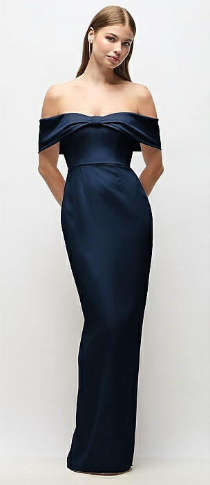 Off-the-Shoulder Crepe Column Maxi Dress with Bow-Pinch Detail