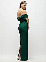 Rear View Thumbnail - Hunter Green Off-the-Shoulder Crepe Column Maxi Dress with Bow-Pinch Detail