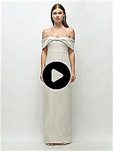 Video 1 Thumbnail - Oat Off-the-Shoulder Crepe Column Maxi Dress with Bow-Pinch Detail