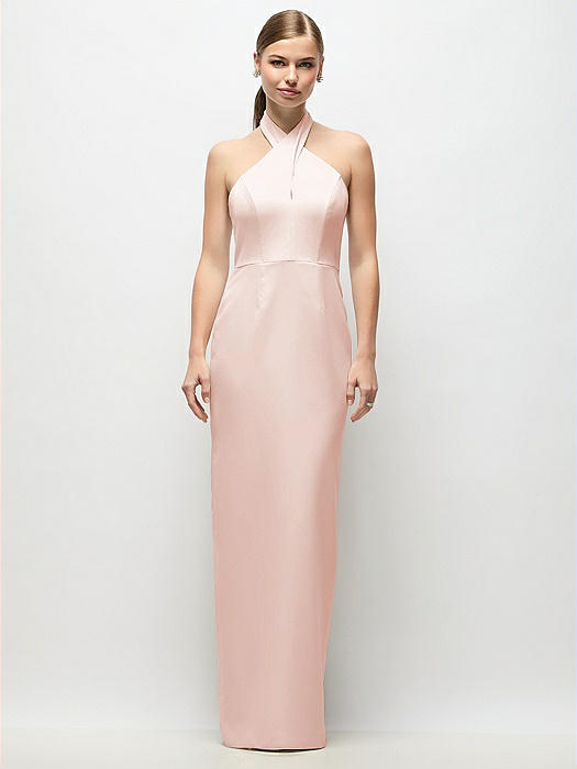 Criss-Cross Halter Open-Back Crepe Column Maxi Dress