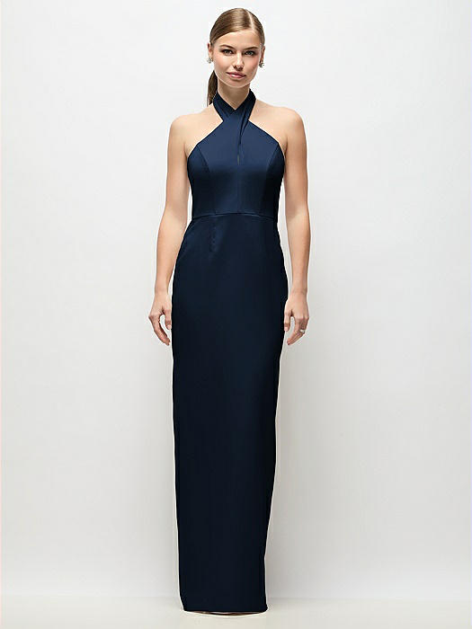Criss-Cross Halter Open-Back Crepe Column Maxi Dress