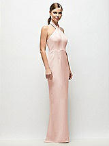 Side View Thumbnail - Blush Criss-Cross Halter Open-Back Crepe Column Maxi Dress