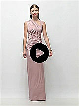 Video 1 Thumbnail - Black Asymmetrical Cap Sleeve Matte Jersey Column Maxi Dress with Fanned Ruching
