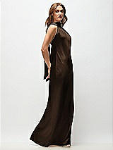 Side View Thumbnail - Espresso Draped Scarf Halter Open-Back Stretch Satin Bias Maxi Dress with Adjustable Straps