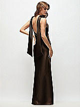 Rear View Thumbnail - Espresso Draped Scarf Halter Open-Back Stretch Satin Bias Maxi Dress with Adjustable Straps