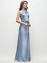 Side View Thumbnail - Cloudy High Cowl Neck Open-Back Stretch Satin Bias Maxi Dress