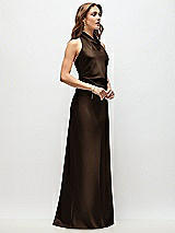 Side View Thumbnail - Espresso High Cowl Neck Open-Back Stretch Satin Bias Maxi Dress
