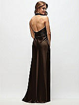 Rear View Thumbnail - Espresso High Cowl Neck Open-Back Stretch Satin Bias Maxi Dress
