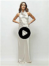 Video 1 Thumbnail - Oat High Cowl Neck Open-Back Stretch Satin Bias Maxi Dress
