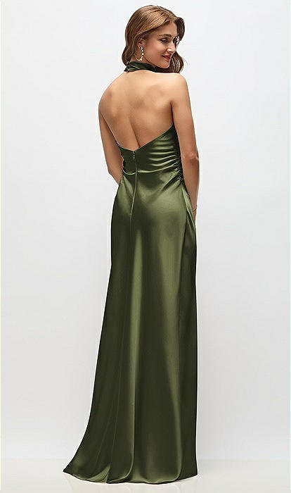 strapless open back dress Neon Coral La Femme - 29010 Cowl Neck Neon Sheath Dress | Long Sheath Dress