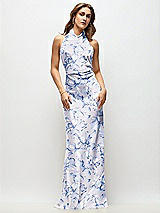 Front View Thumbnail - Magnolia Sky High Cowl Neck Open-Back Floral Stretch Satin Bias Maxi Dress