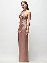 Side View Thumbnail - Neu Nude One-Shoulder Draped Bodice Stretch Satin Column Maxi Dress