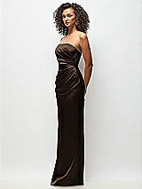 Side View Thumbnail - Espresso Strapless Draped Bodice Stretch Satin Column Maxi Dress