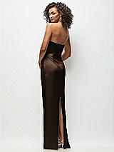 Rear View Thumbnail - Espresso Strapless Draped Bodice Stretch Satin Column Maxi Dress