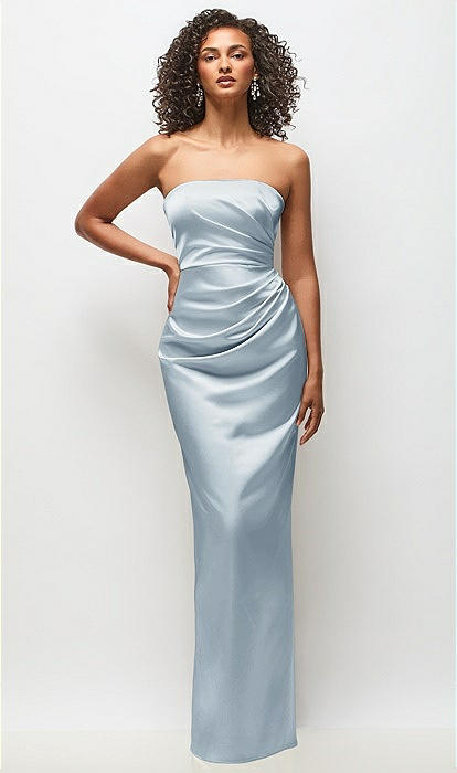 dessy bridesmaid dresses price Strapless Draped Bodice Stretch Satin Column Maxi Dress In Mist holographic dress Faviana 11420 Long Ball Dessy Collection 3041 Is Color::#25-Light Yellow