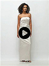 Video 1 Thumbnail - Oat Strapless Draped Bodice Stretch Satin Column Maxi Dress