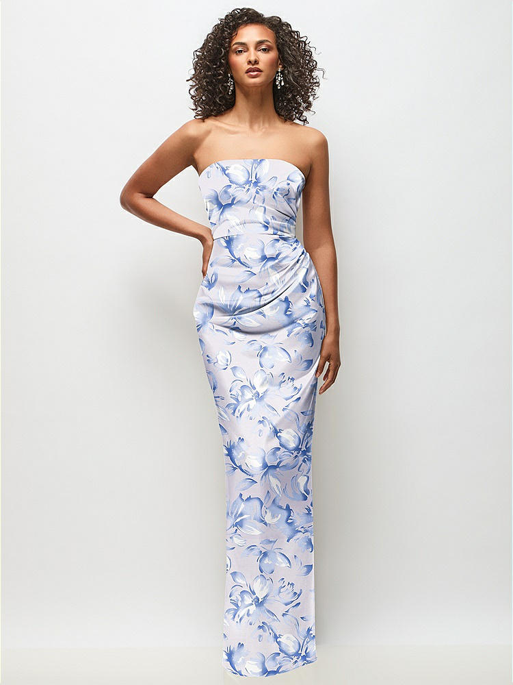 Strapless Bow-bandeau Cutout Floral Satin maxi Slip Bridesmaid Dress In  Golden Hour | The Dessy Group