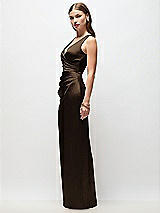 Side View Thumbnail - Espresso Sleeveless Draped Wrap Bodice Stretch Satin Column Maxi Dress