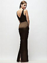 Rear View Thumbnail - Espresso Sleeveless Draped Wrap Bodice Stretch Satin Column Maxi Dress
