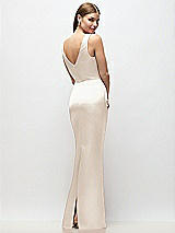Rear View Thumbnail - Oat Sleeveless Draped Wrap Bodice Stretch Satin Column Maxi Dress