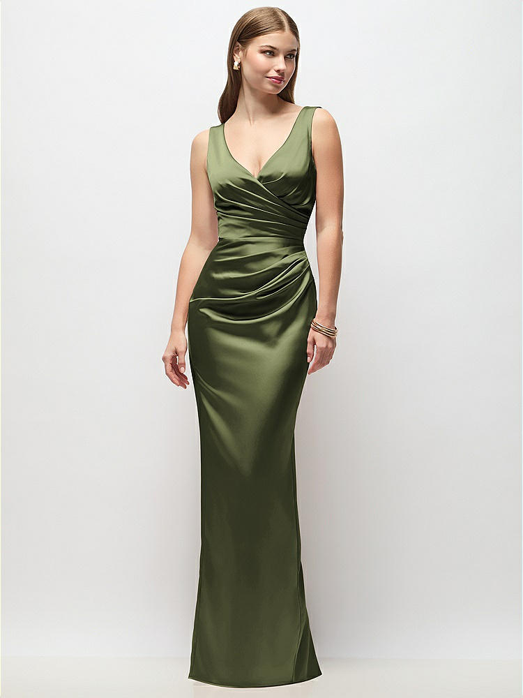Draped V-neck Ombre Pleated Metallic Maxi Bridesmaid Dress With