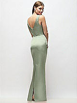 Rear View Thumbnail - Sage Sleeveless Draped Wrap Bodice Stretch Satin Column Maxi Dress