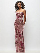Front View Thumbnail - Rose Bloom Draped Cowl Cat-Eye Neck Stretch Sequin Column Maxi Dress