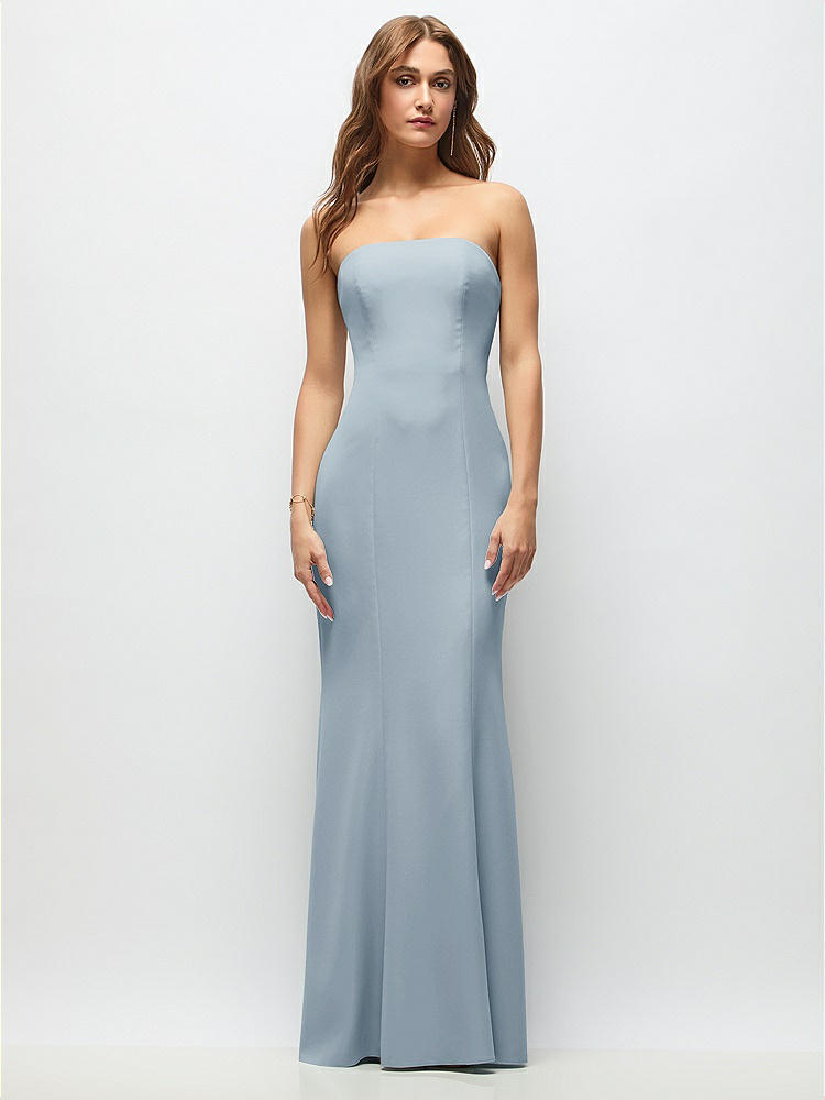 Strapless Scoop Back Maxi Bridesmaid Dress With Front Slit In Midnight Navy  | The Dessy Group