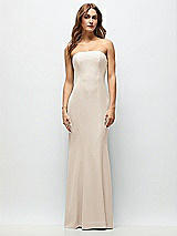Front View Thumbnail - Oat Strapless Fit and Flare Crepe Maxi Dress