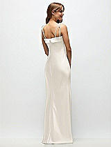 Rear View Thumbnail - Ivory Cuff Neck Satin Bias Maxi Dress with Self-Tie Spaghetti Straps