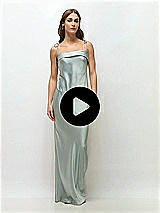 Video 1 Thumbnail - Olive Green Cuff Neck Satin Bias Maxi Dress with Self-Tie Spaghetti Straps