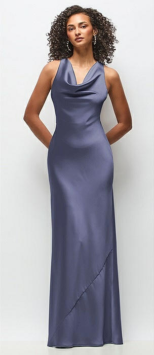 ella blu dresses Royal Blue Ruched Slit Sheath Tea Length Bridesmaid Dress