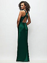 Rear View Thumbnail - Hunter Green Cowl Neck Criss-Cross Back Satin Maxi Dress