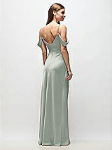 Rear View Thumbnail - Willow Green Off-the-Shoulder Swag Ruched Side Satin Bias Maxi Dress with Adjustable Spaghetti Straps