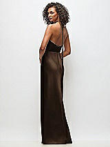 Rear View Thumbnail - Espresso High-Neck Halter Stretch Satin Maxi Dress with Bias A-line Skirt