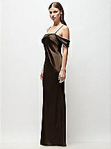 Side View Thumbnail - Espresso Asymmetrical Cuff Neck Stretch Satin Bias Maxi Dress with Adjustable Spaghetti Straps