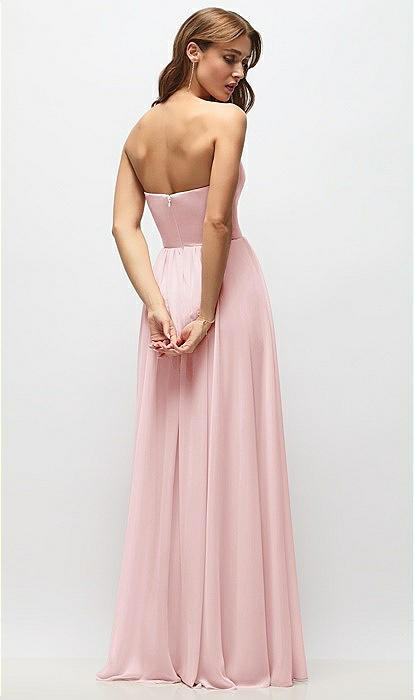 Strapless Basque Drop Waist Chiffon Maxi Bridesmaid Dress With Shirred  Skirt In Ballet Pink | The Dessy Group