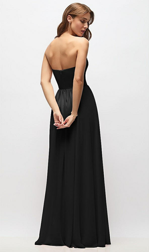 Back View - Black Strapless Basque Drop Waist Chiffon Maxi Dress with Shirred Skirt 