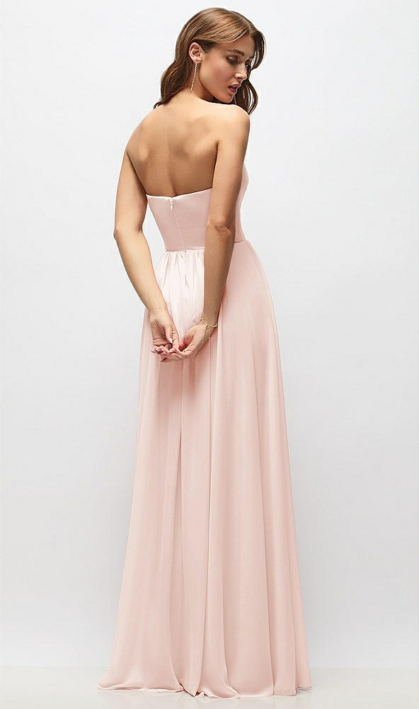Back View - Blush Strapless Basque Drop Waist Chiffon Maxi Dress with Shirred Skirt 
