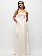 Front View Thumbnail - Ivory Strapless Basque Drop Waist Chiffon Maxi Dress with Shirred Skirt 